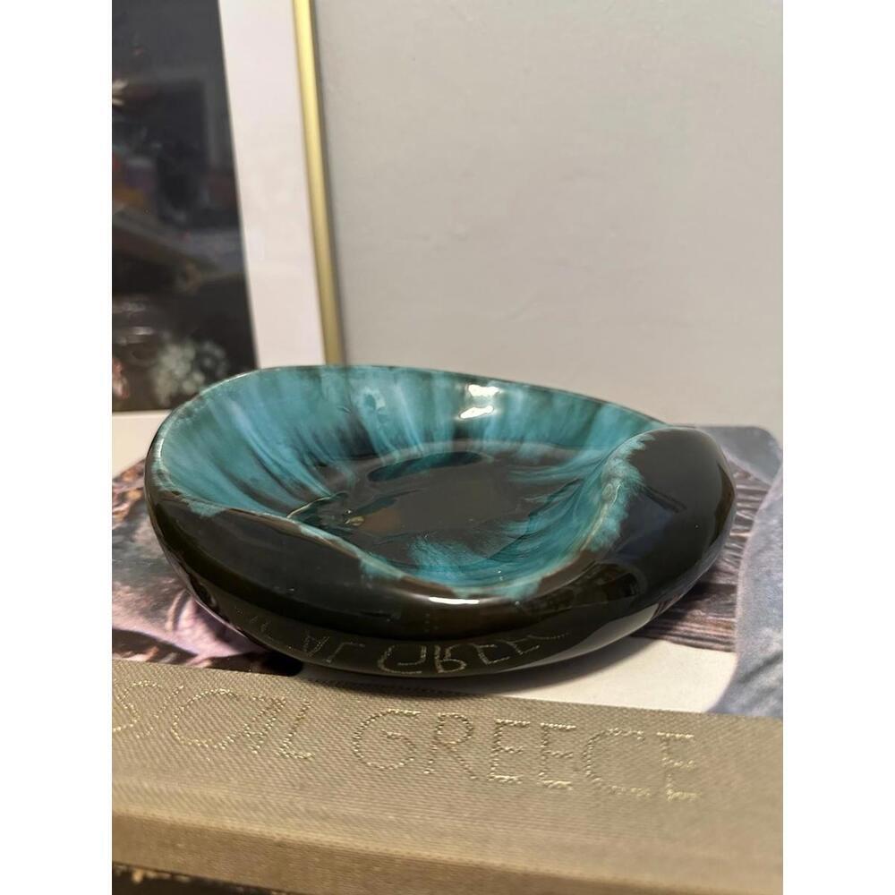 Blue Mountain Pottery Ceramic Trinket Dish - Teal & Black - Made In Canada - EUC
